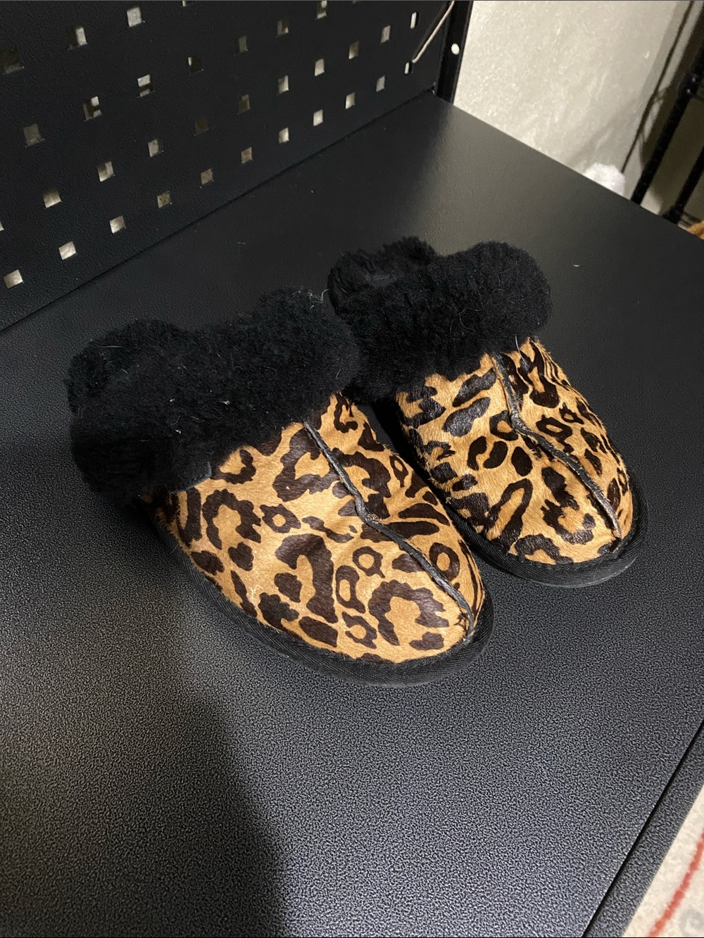 UGG Leopard Print Faux Fur Clog Slippers with Black Collar